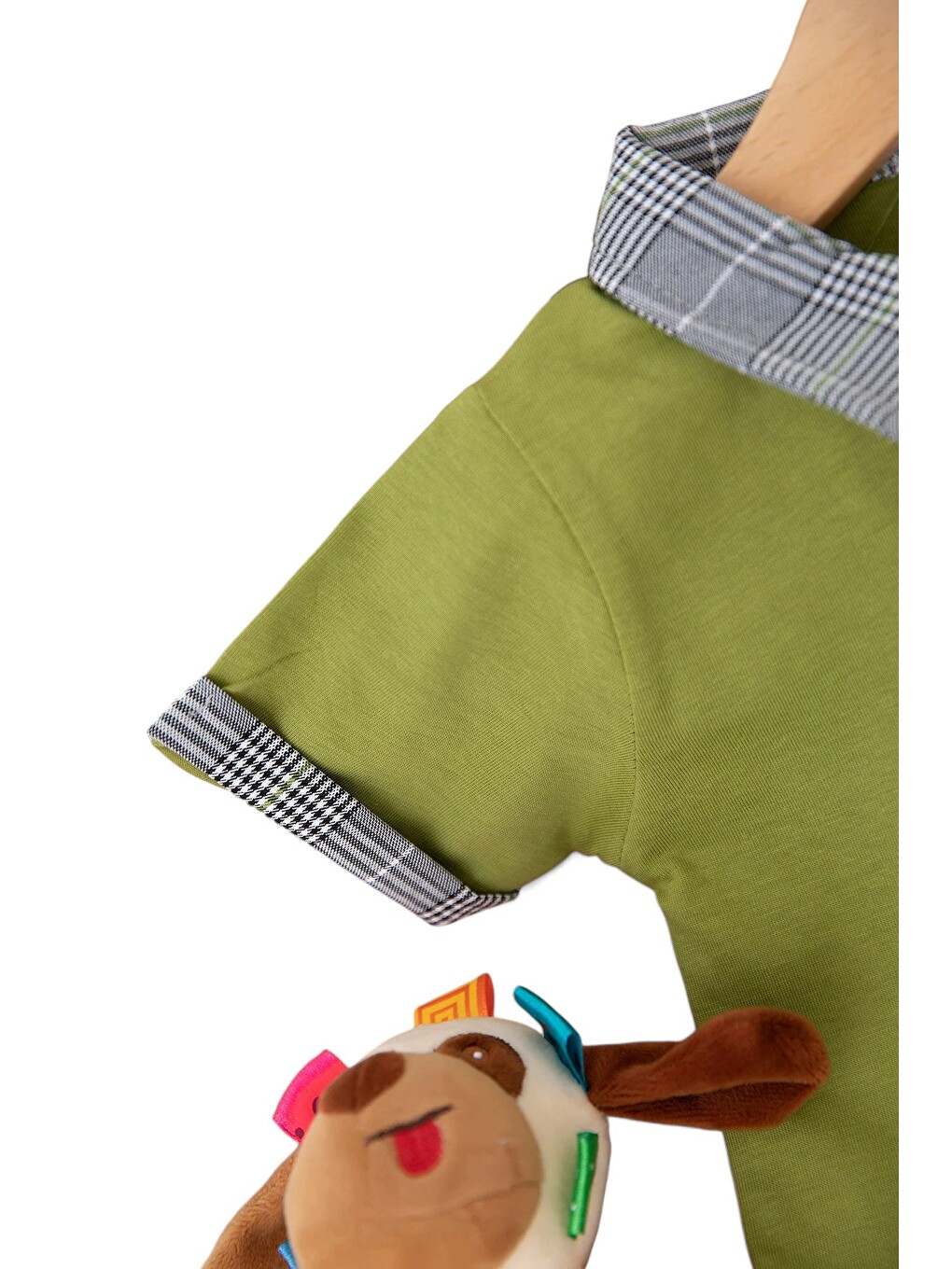 Haki Erkek Bebek Polo Yakalı Fil Nakışlı Ekose Şortlu Yazlık Takım-2