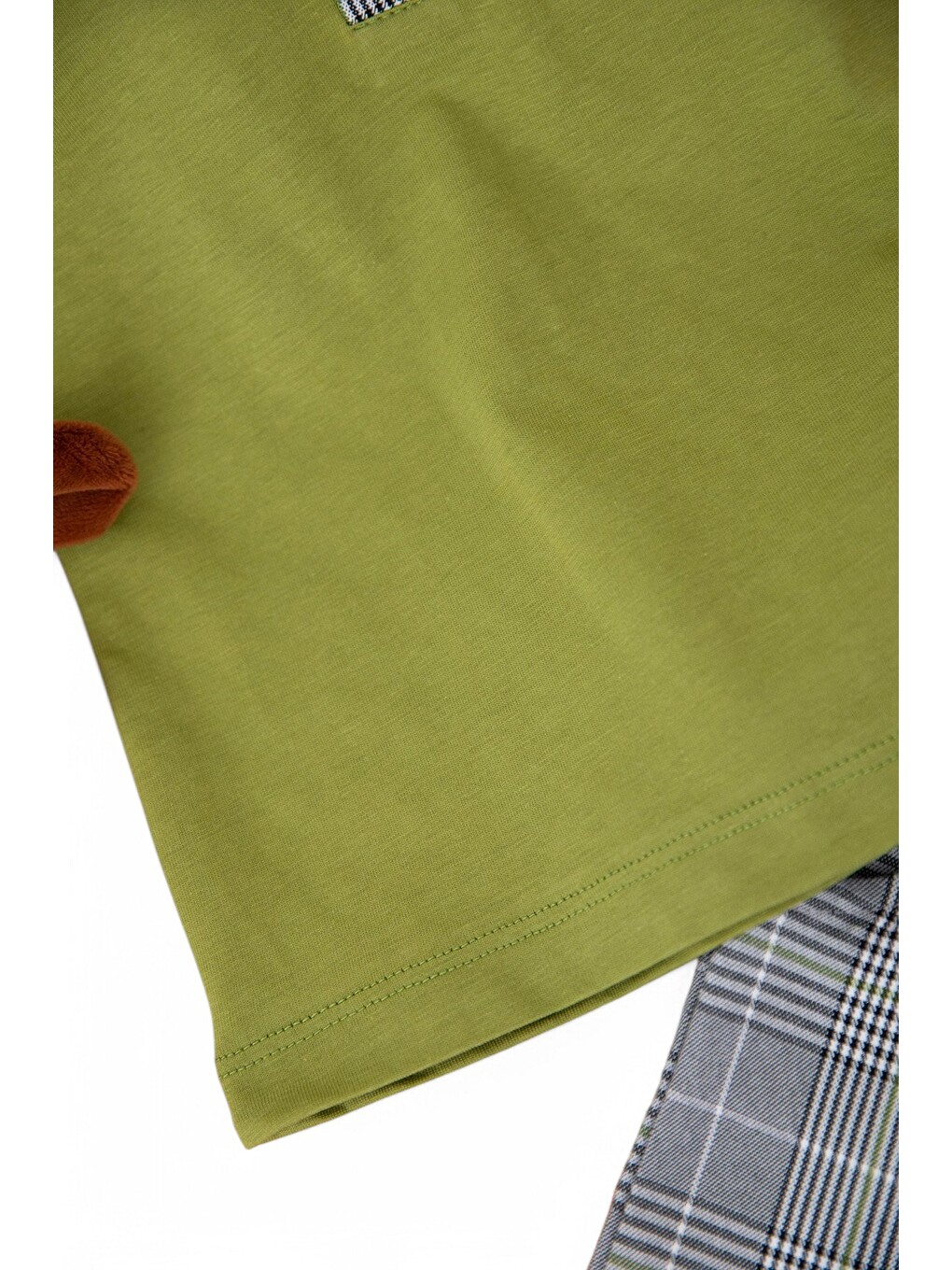 Haki Erkek Bebek Polo Yakalı Fil Nakışlı Ekose Şortlu Yazlık Takım-3