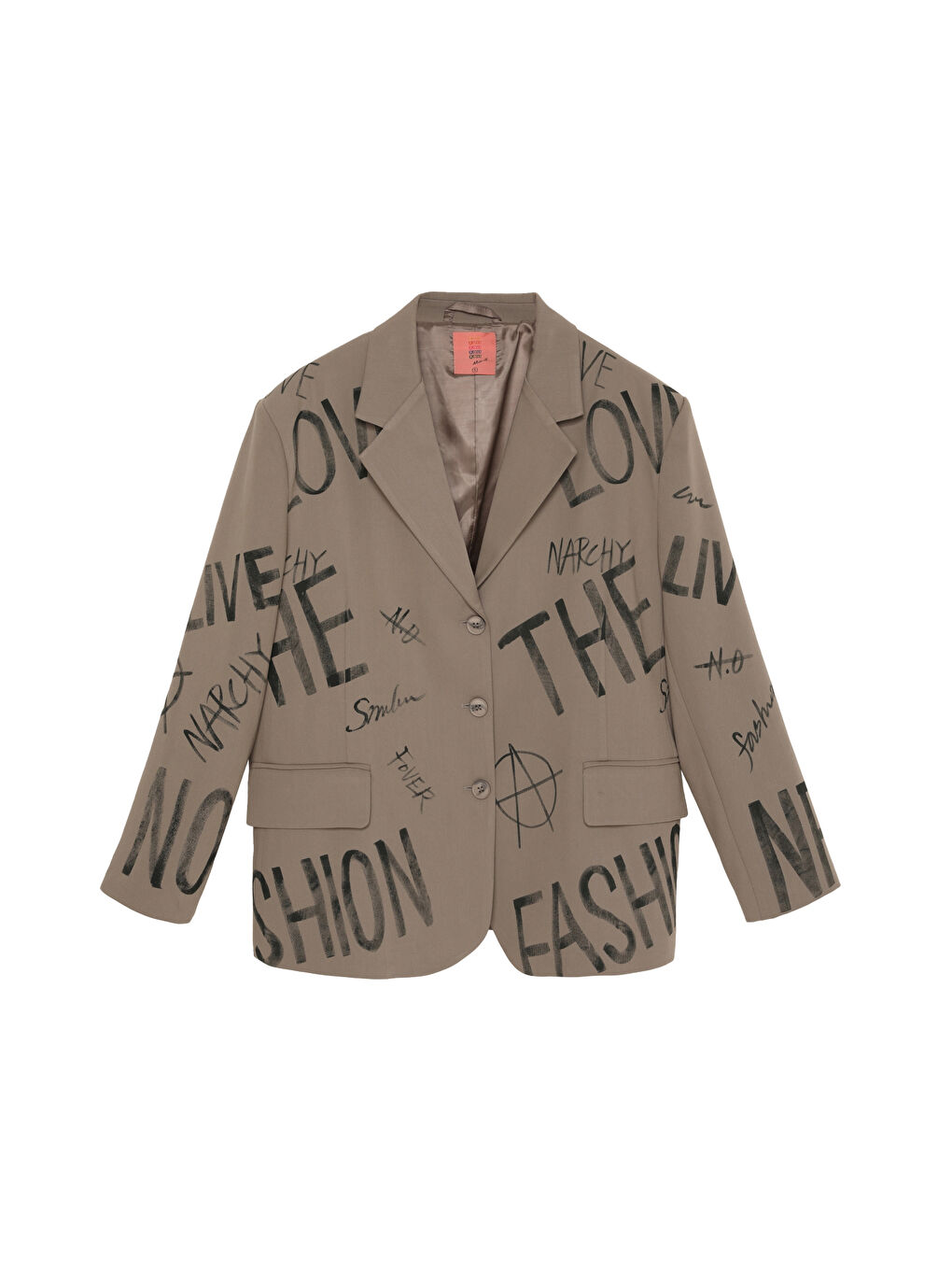 Yazı Baskılı Düğmeli Blazer Ceket Açık Haki