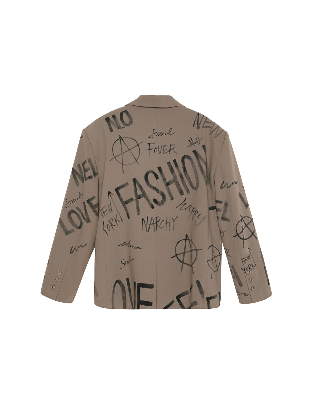 Yazı Baskılı Düğmeli Blazer Ceket Açık Haki-1