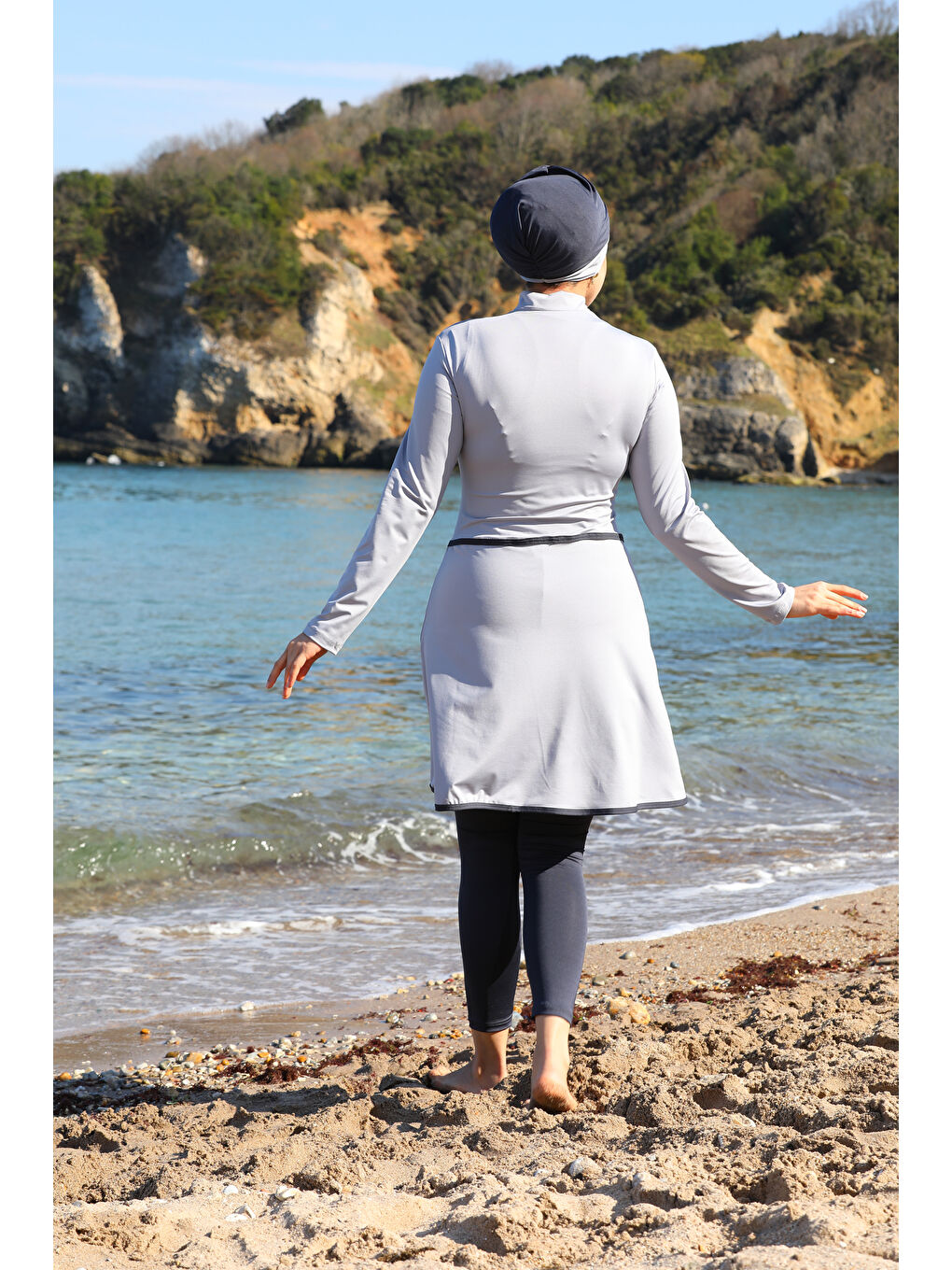 Gri Pareo Model Tasarım Taytlı Kapalı Tesettür Mayo 2230-4