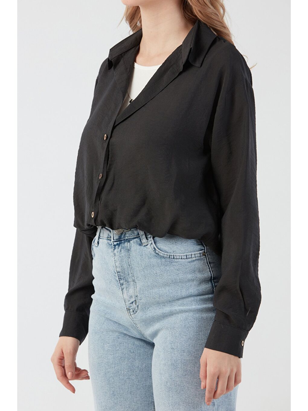 Antrasit Basic Body Detaylı Kolyeli Gömlek-4