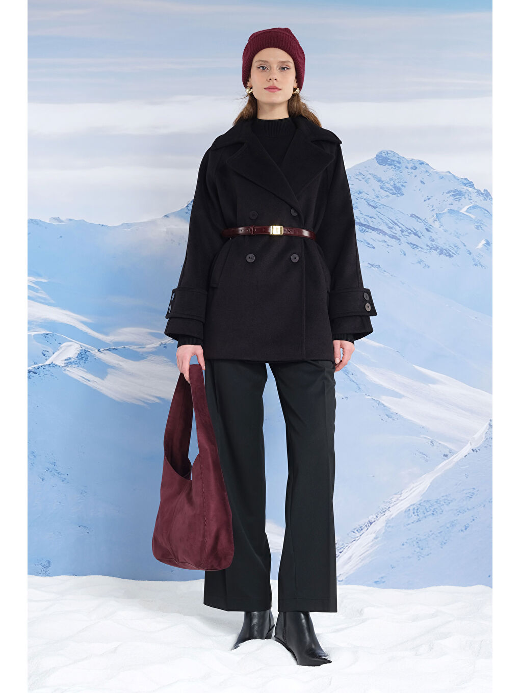 Kısa Kruvaze Kaban Siyah-1