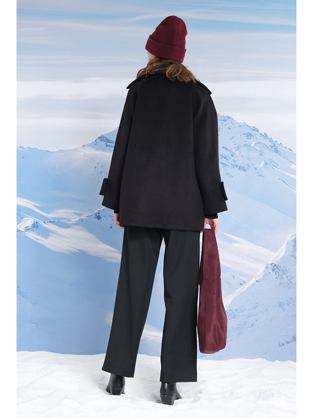 Kısa Kruvaze Kaban Siyah-2