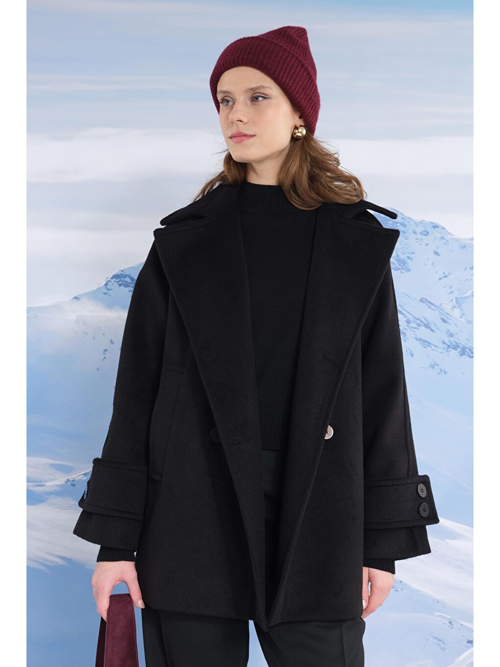 Kısa Kruvaze Kaban Siyah-3