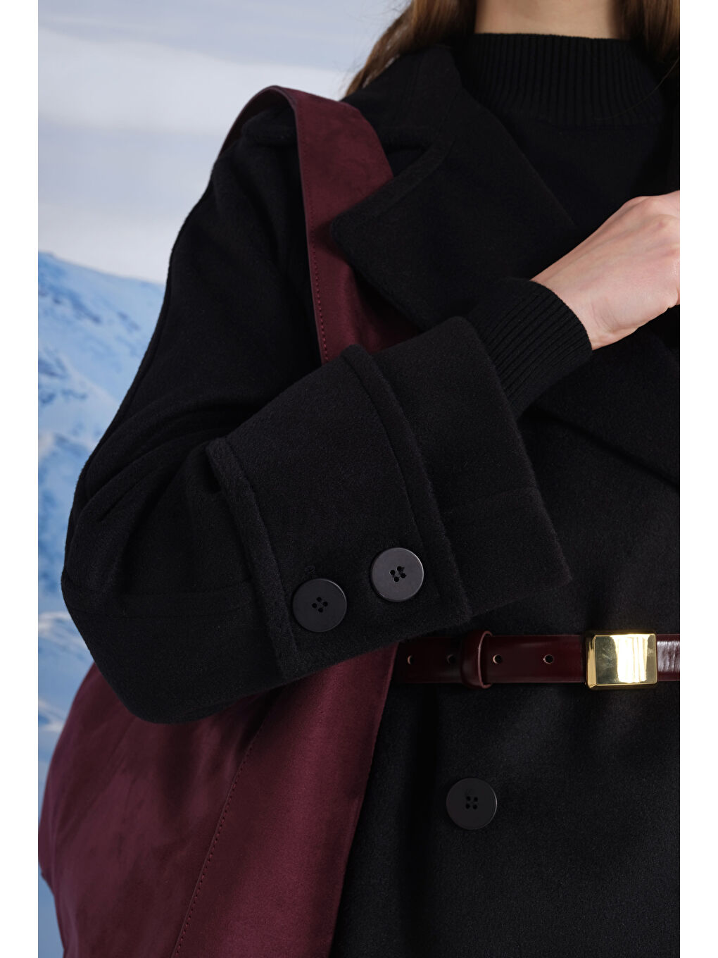 Kısa Kruvaze Kaban Siyah-4