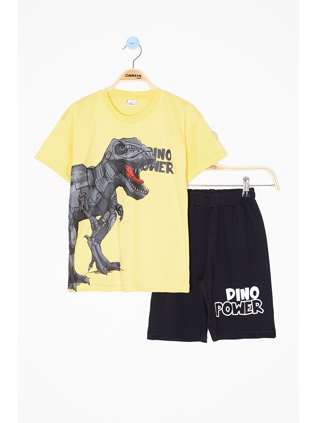 Sarı Dino Baskılı Yazılı Erkek Çocuk Şortlu Alt Üst Takım 20635