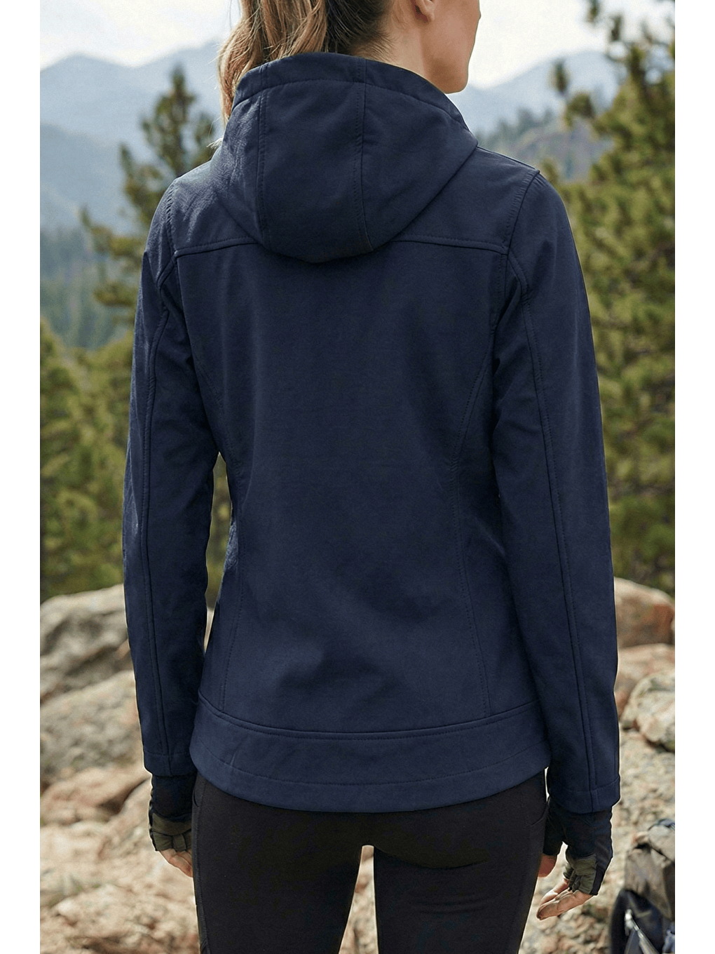 Lacivert Kadın Mont İçi Polarlı Softshell Mont Su ve Rüzgar Geçirmez Kapüşonlu Spor Mont-1