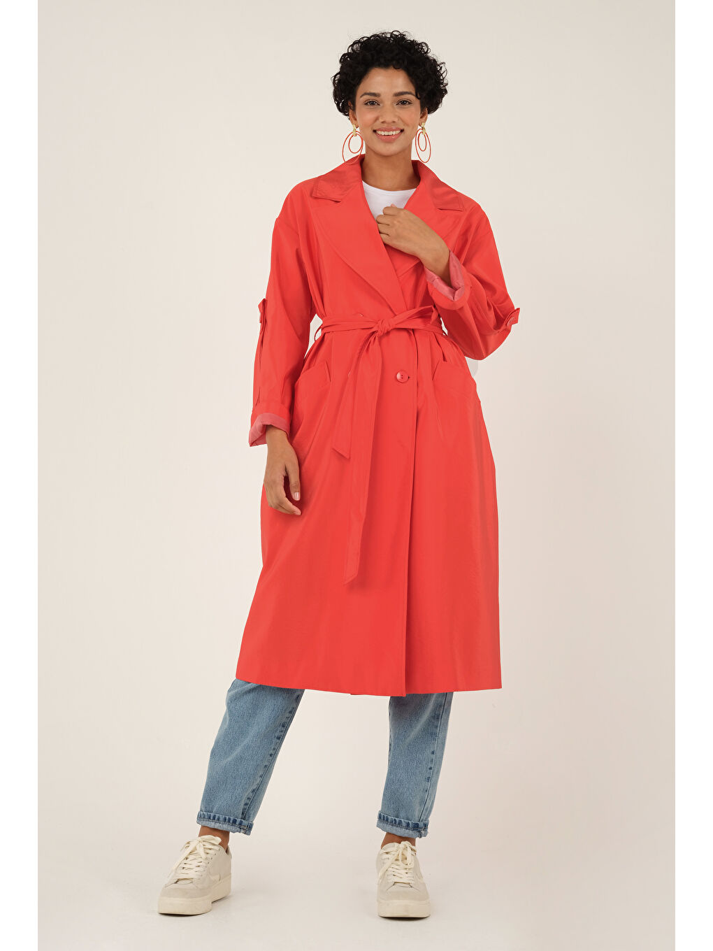 Kırmızı Pearl Trençkot Nar-3