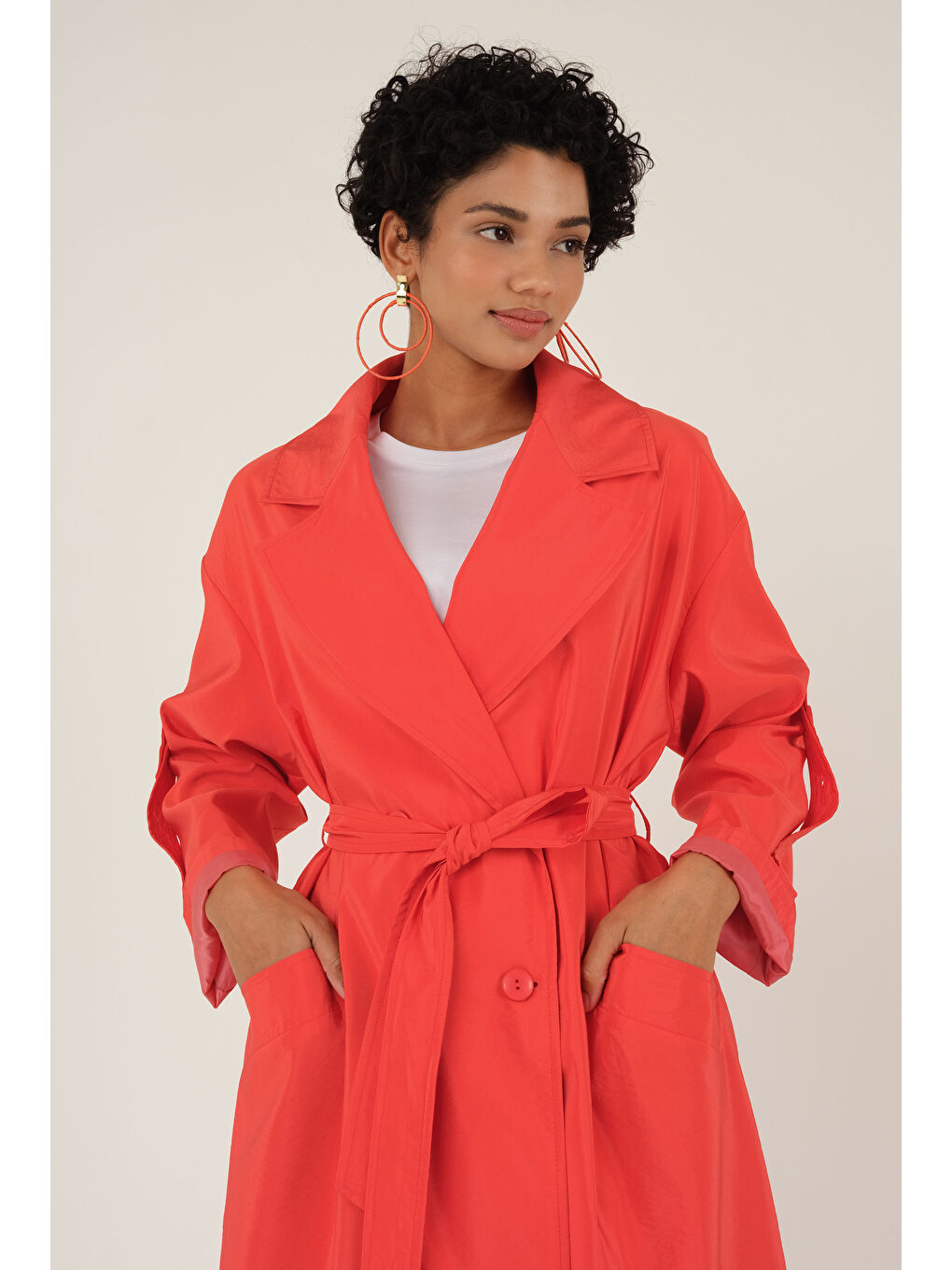 Kırmızı Pearl Trençkot Nar-4