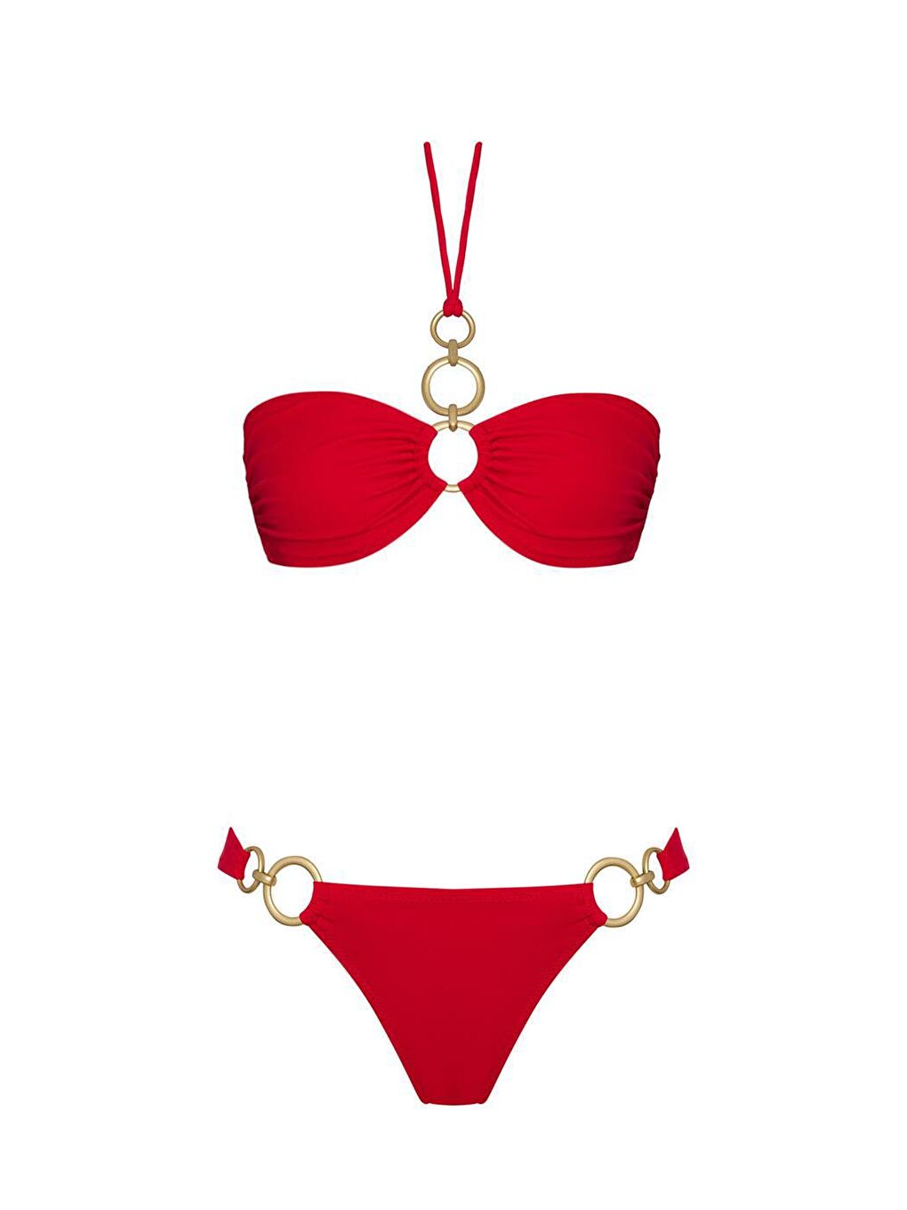 SAILOR moda Kırmızı Straplez Aksesuarlı Brezilyan Bikini Takım