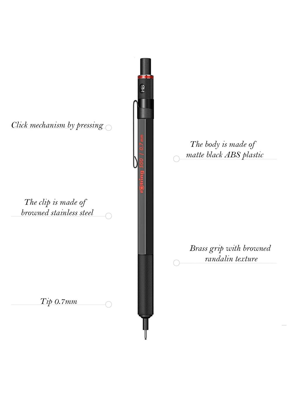 Rotring Siyah 500 Mekanik Kurşun Kalem 0.7 mm Siyah (2186326) - 4