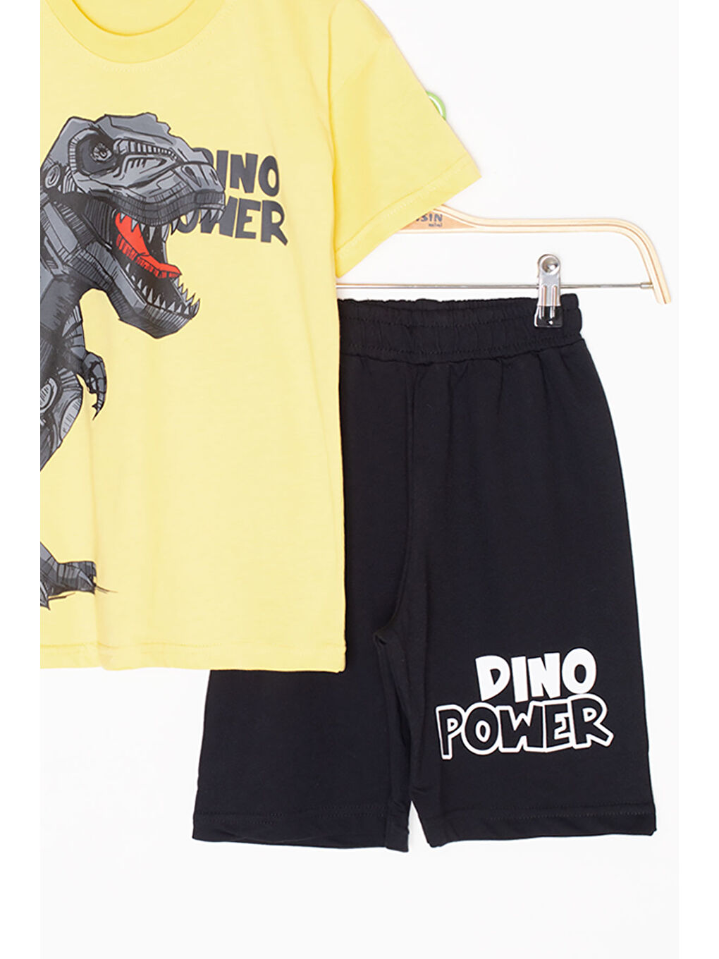 Sarı Dino Baskılı Yazılı Erkek Çocuk Şortlu Alt Üst Takım 20635-3
