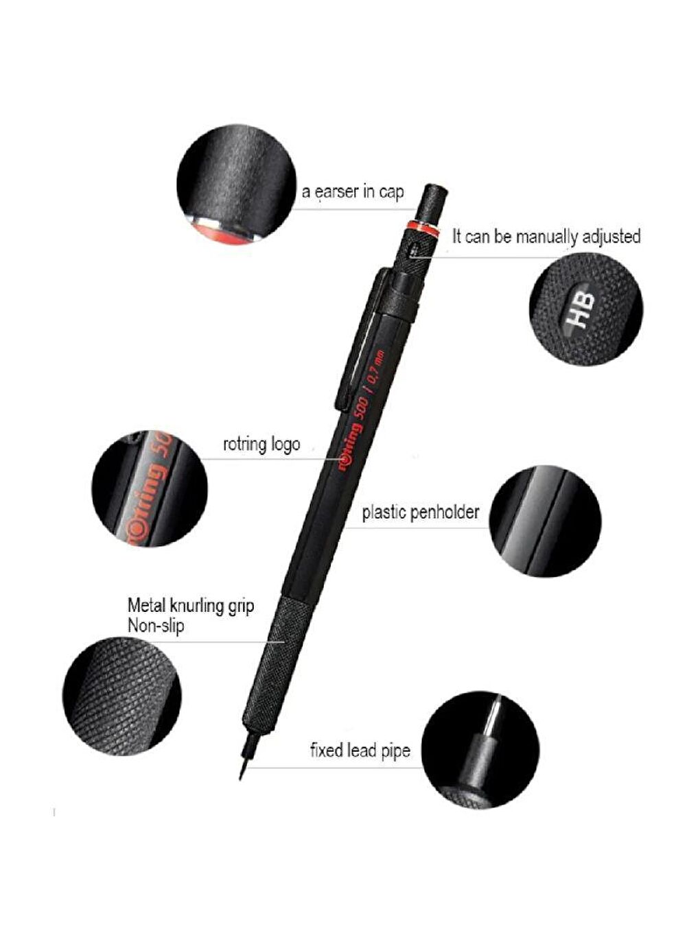 Rotring Siyah 500 Mekanik Kurşun Kalem 0.7 mm Siyah (2186326) - 6