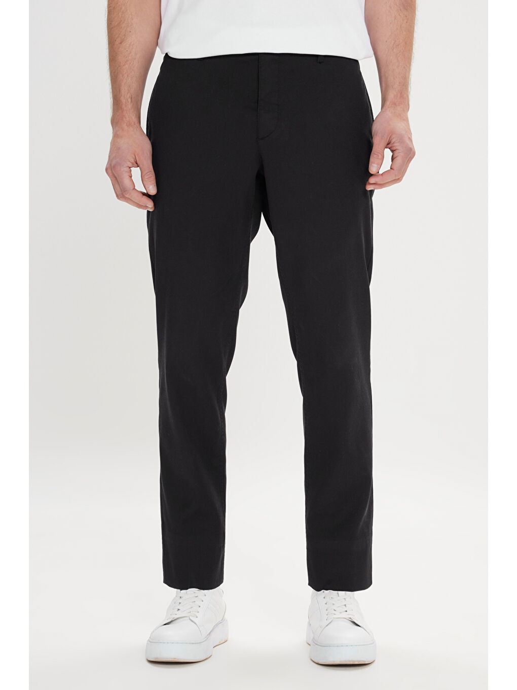 Erkek Siyah Comfort Fit Rahat Kesim Yan Cepli Desenli Beli Lastikli Pantolon-2