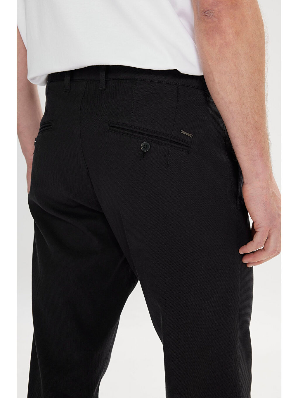 Erkek Siyah Comfort Fit Rahat Kesim Yan Cepli Desenli Beli Lastikli Pantolon-3