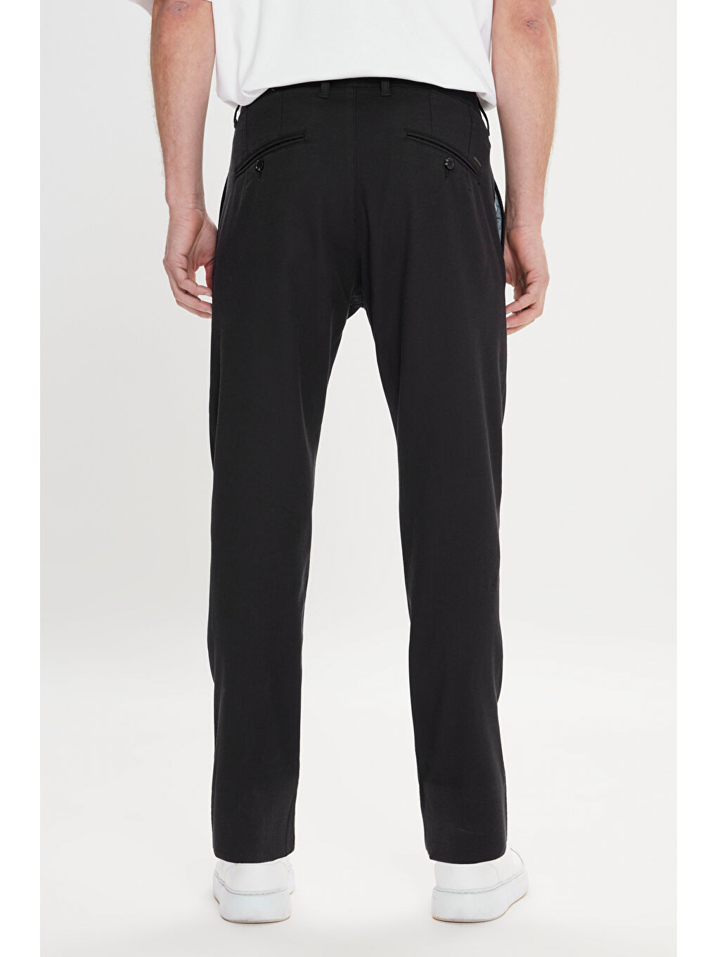 Erkek Siyah Comfort Fit Rahat Kesim Yan Cepli Desenli Beli Lastikli Pantolon-4