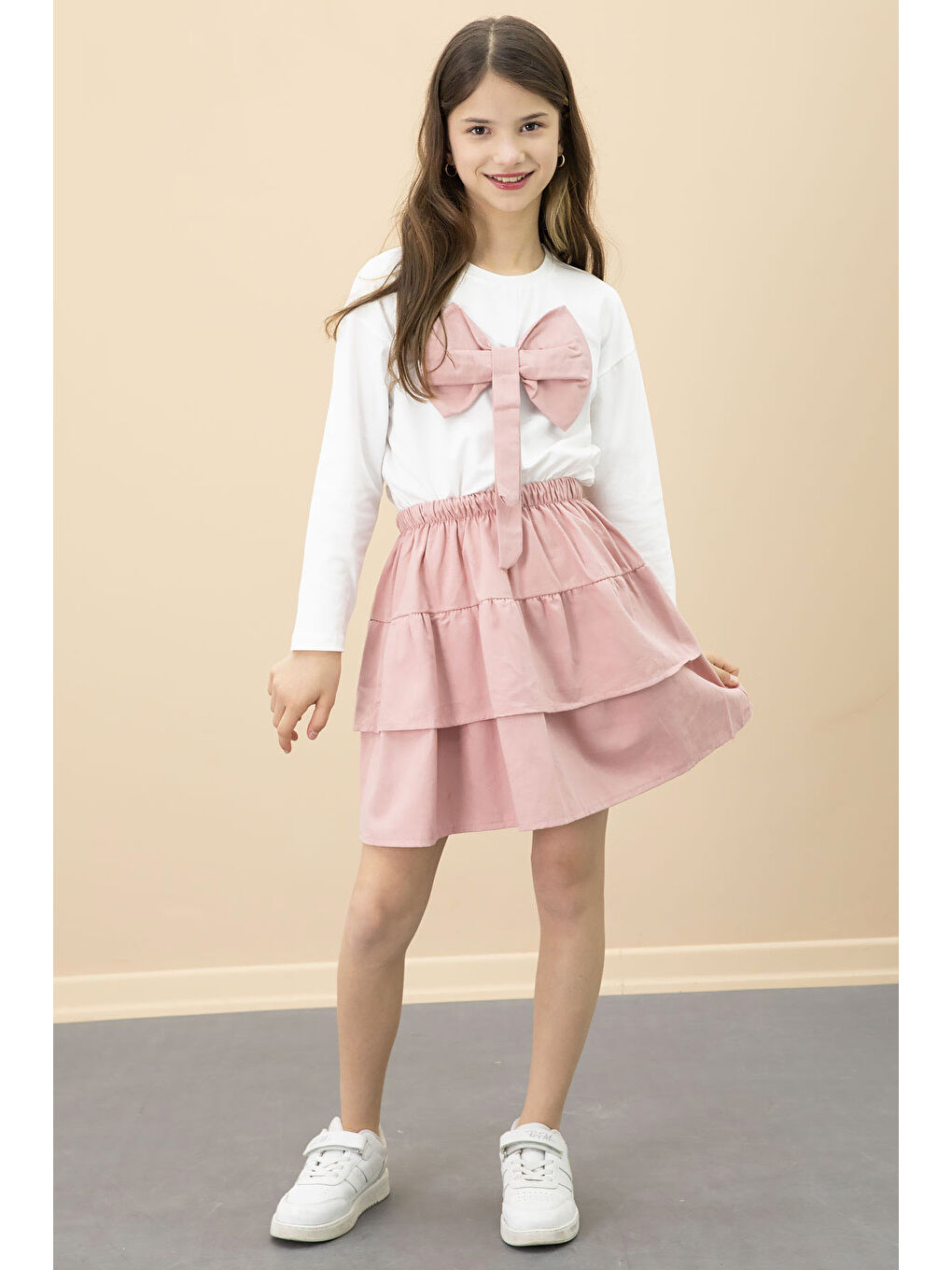 Pembe Fiyonklu Badili Kız Çocuk Etekli 2li Takım 20687-4