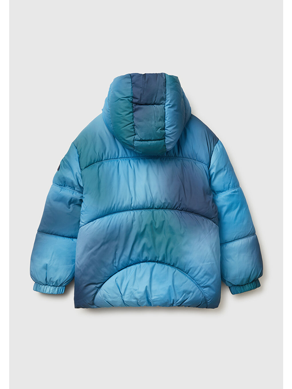 Erkek Çocuk Açık Mavi Mix Gölge Efektli Yama Detaylı Fermuarlı Kapüşonlu Dolgulu Mont-1