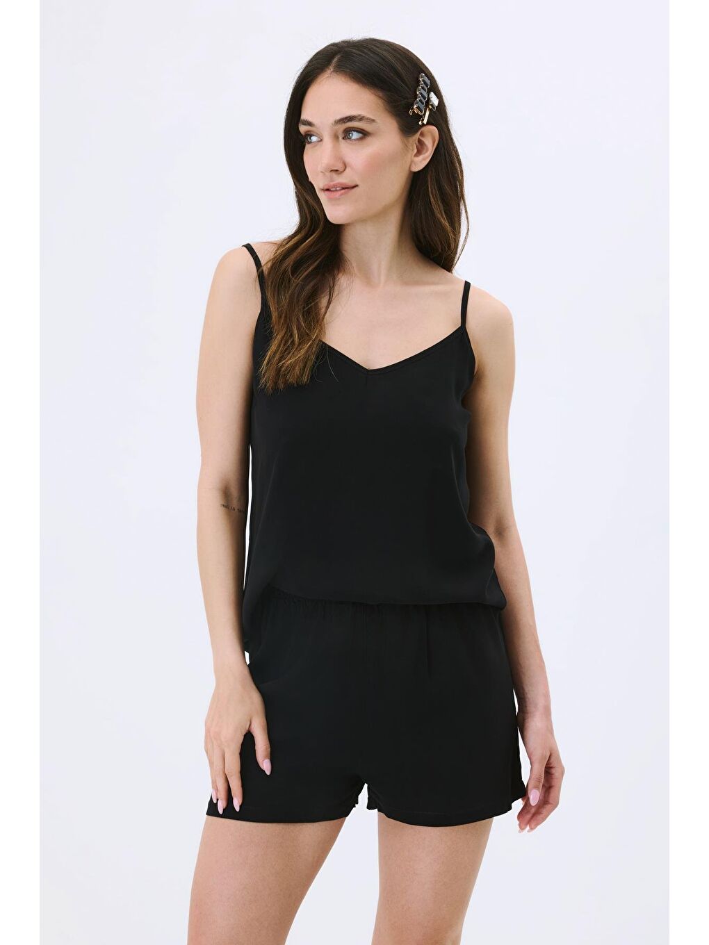 İp Askılı Şortlu Viskon Pijama Takım 9155 Siyah