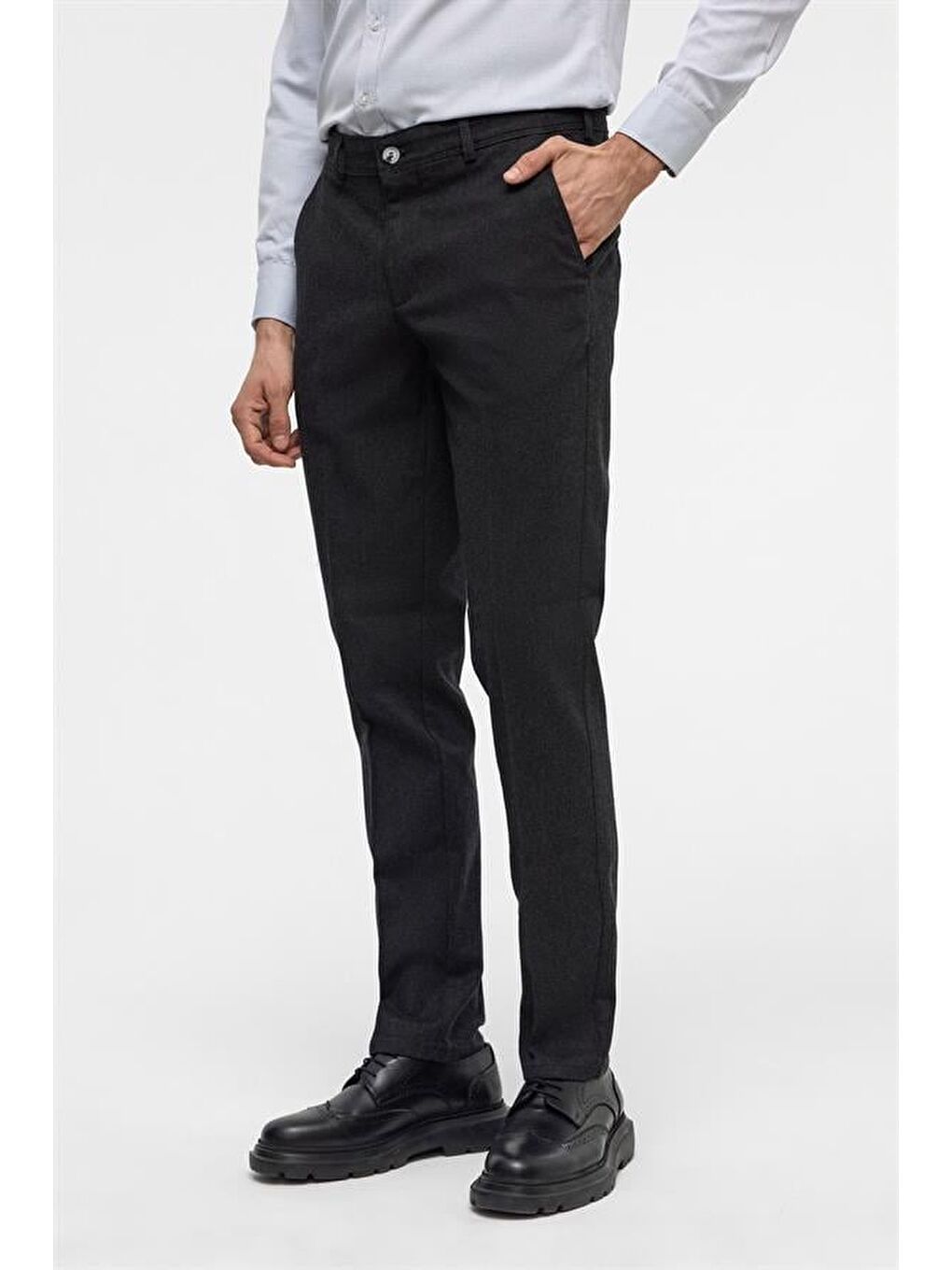 Siyah Regular Armürlü Pantolon-3