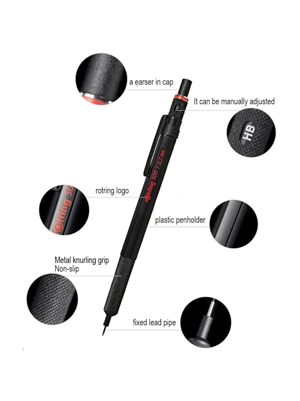 Rotring Siyah 500 Mekanik Kurşun Kalem 0.7 mm Siyah (2186326) - 9