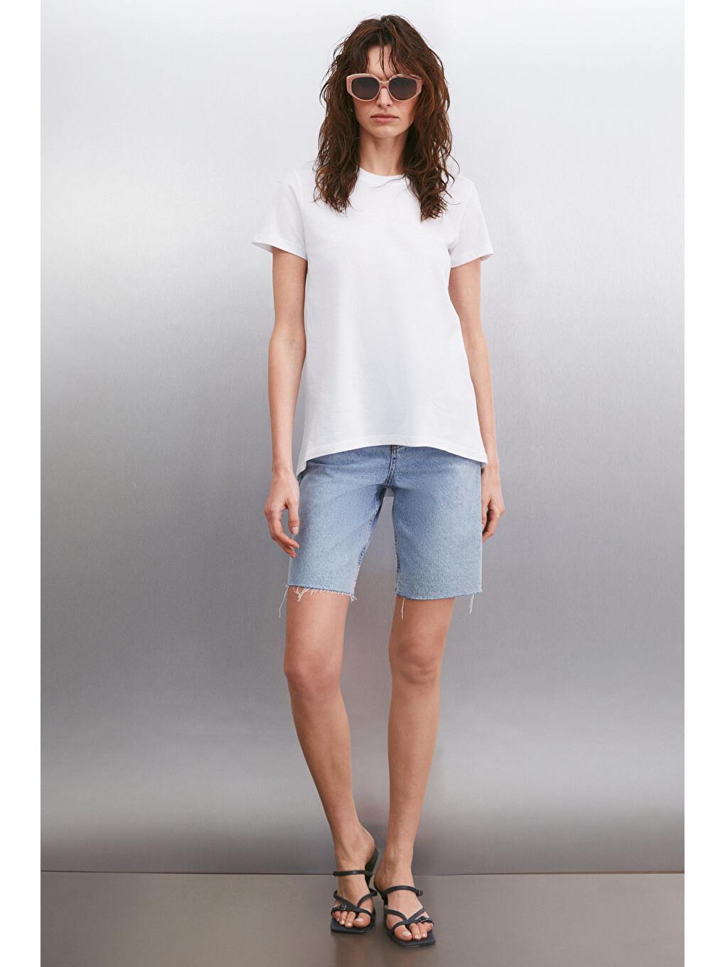 Beyaz Samantha Kadın %100 Organik Pamuklu Comfort Fit Arkası Uzun Basic Örme BEYAZ T-Shirt-1
