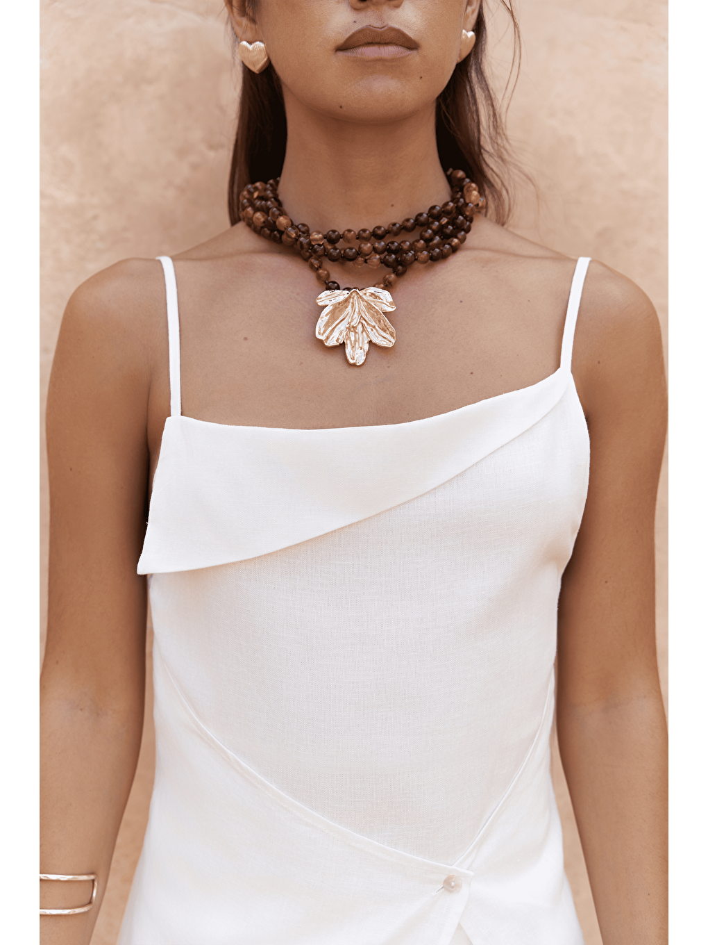 Blantyre Askılı Uzun Ekru Keten Elbise-6