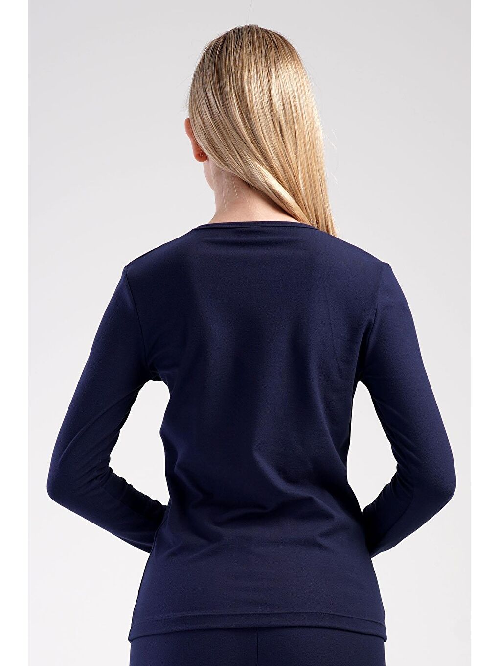 Kadın Uzun Kol Bisiklet Yaka Termal T-Shirt 409008 Lacivert-2