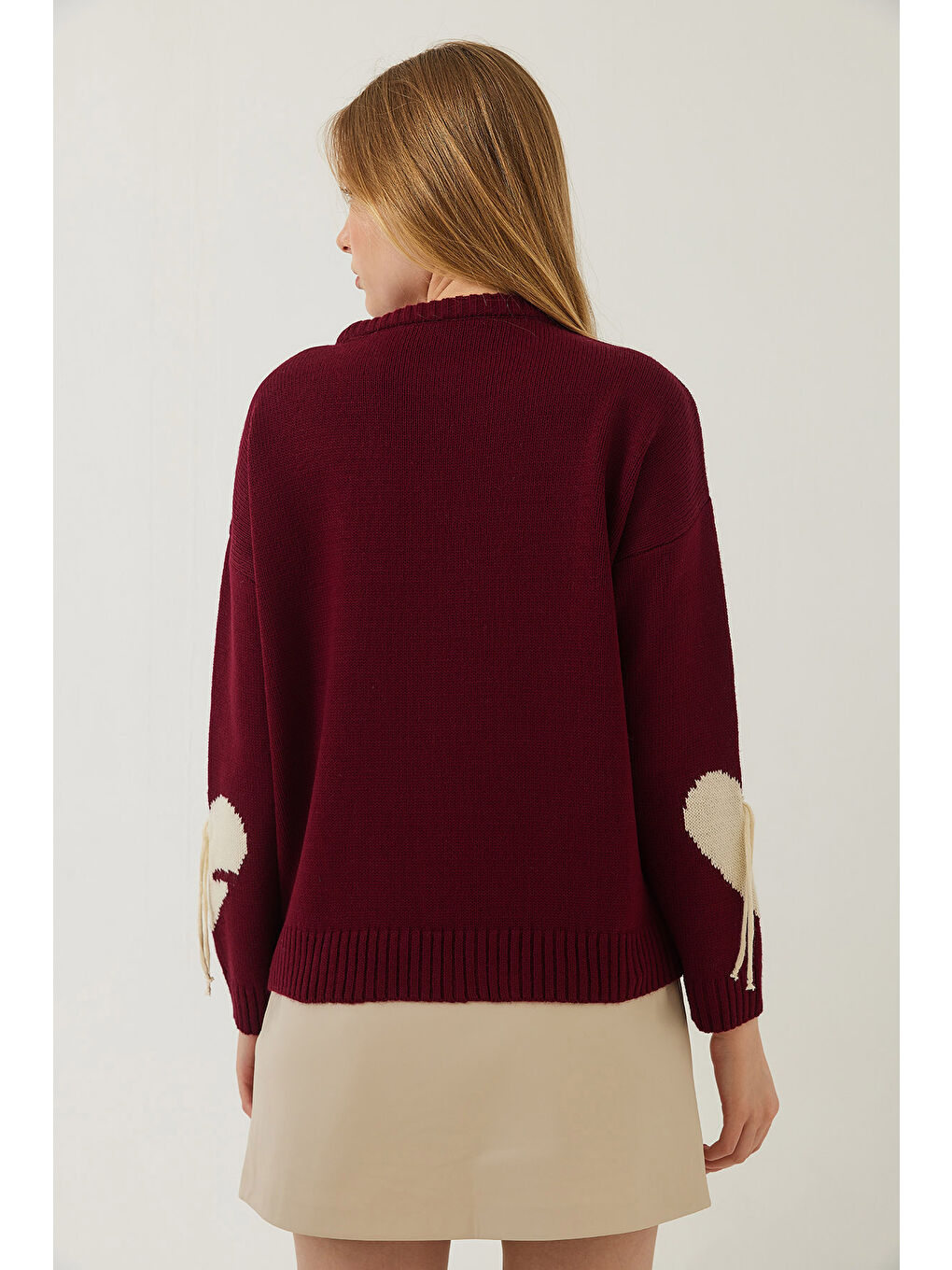 Haki Kadın Kalpli Saçaklı Triko Kazak-6