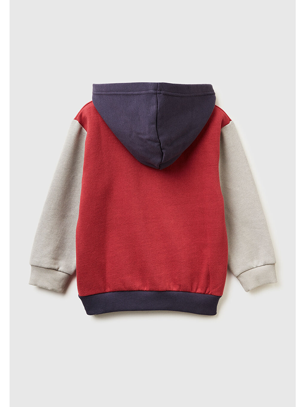 Erkek Çocuk Bordo-Gri Önü Logo Baskılı Fermuarlı Regular Fit Kapüşonlu Sweatshirt-1