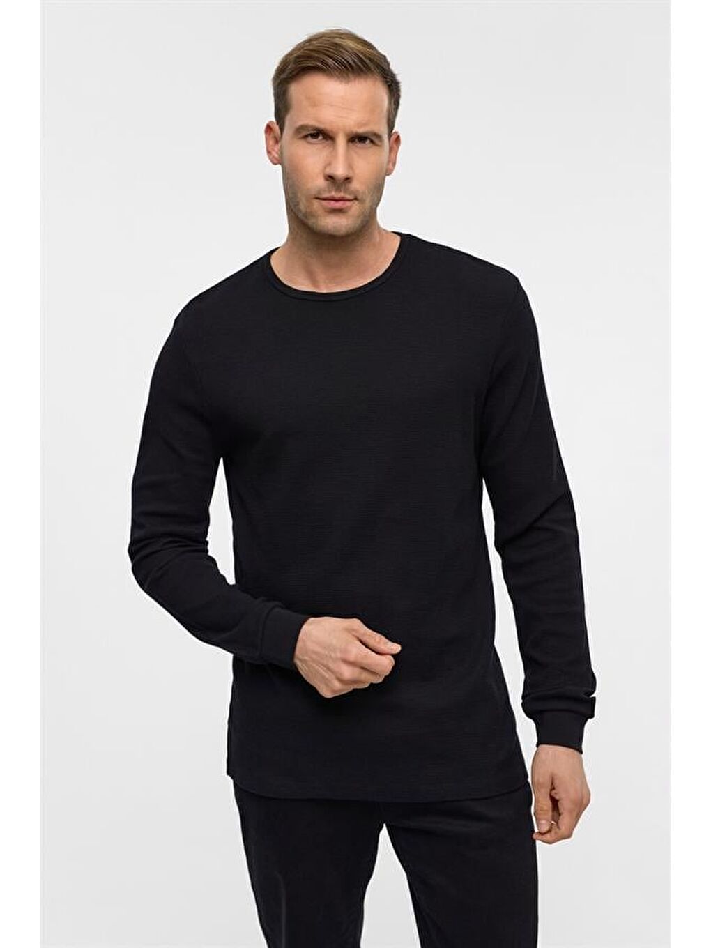 Siyah Slim Armürlü Bisiklet Yaka Triko-1