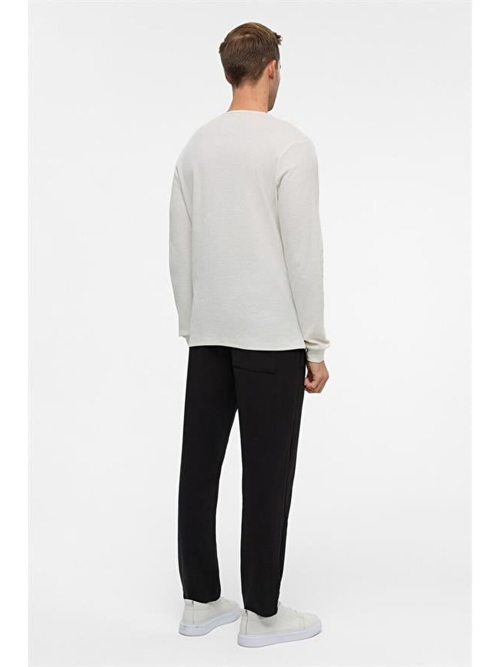 Beyaz Slim Armürlü Bisiklet Yaka Triko-6