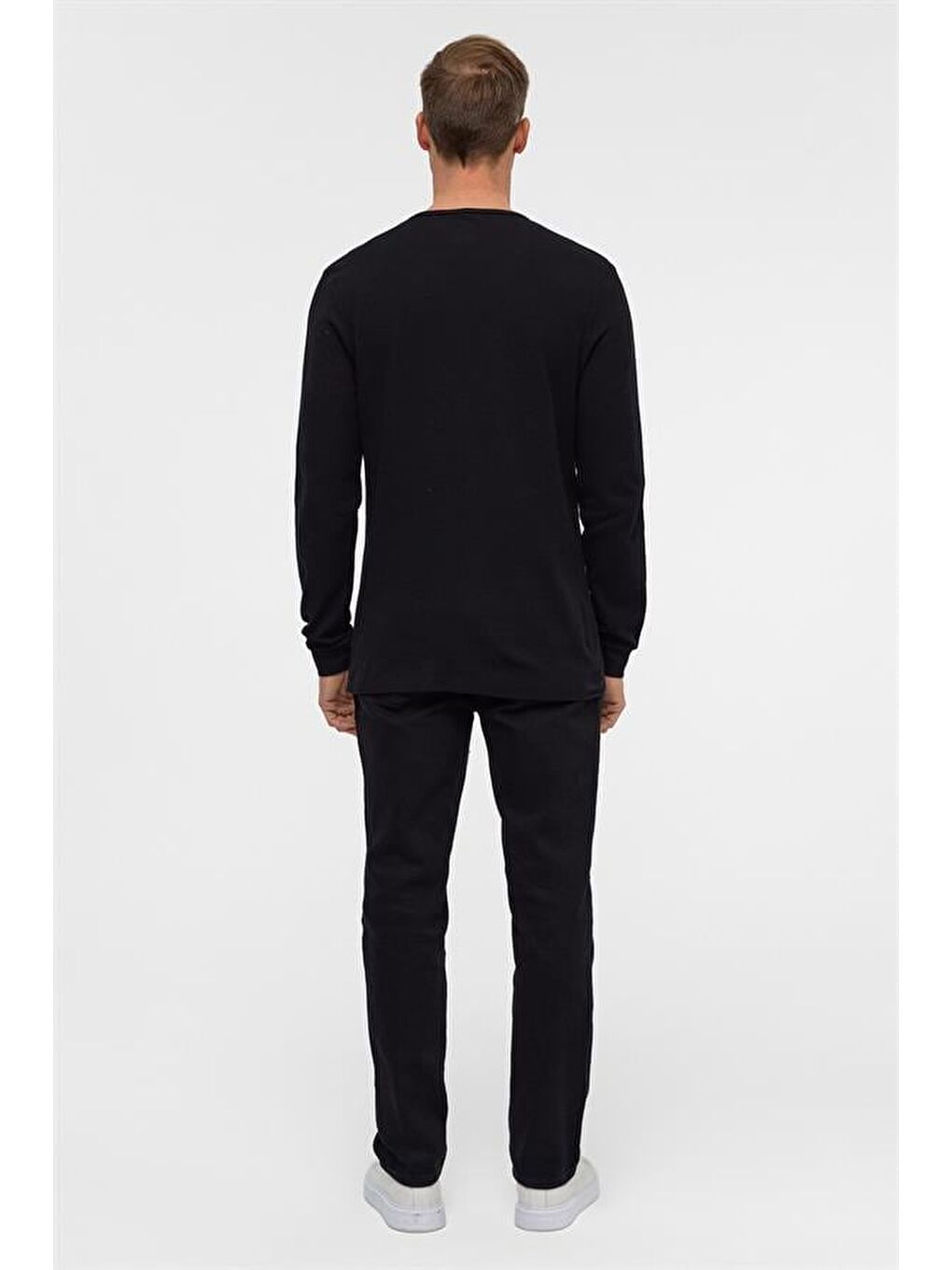 Siyah Slim Armürlü Bisiklet Yaka Triko-5