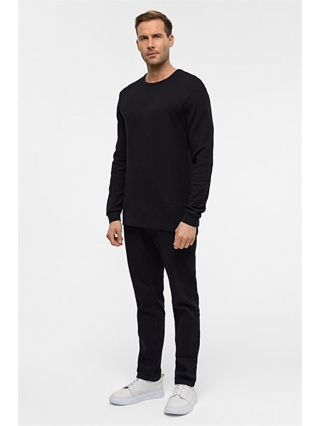 Siyah Slim Armürlü Bisiklet Yaka Triko-6