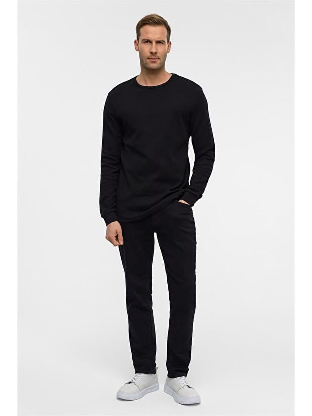 Siyah Slim Armürlü Bisiklet Yaka Triko-7