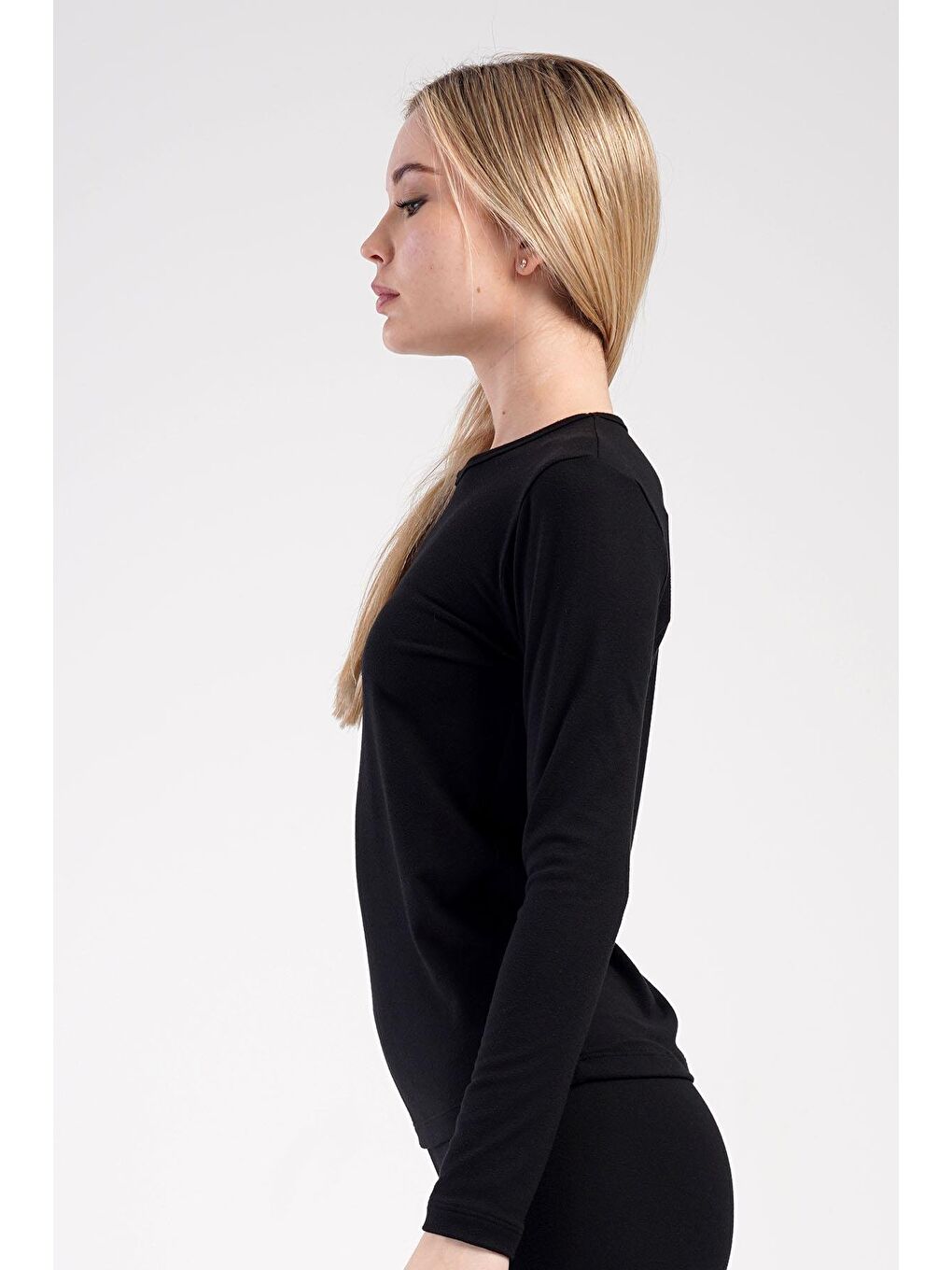 Kadın Uzun Kol Bisiklet Yaka Termal T-Shirt 409008 Siyah-2