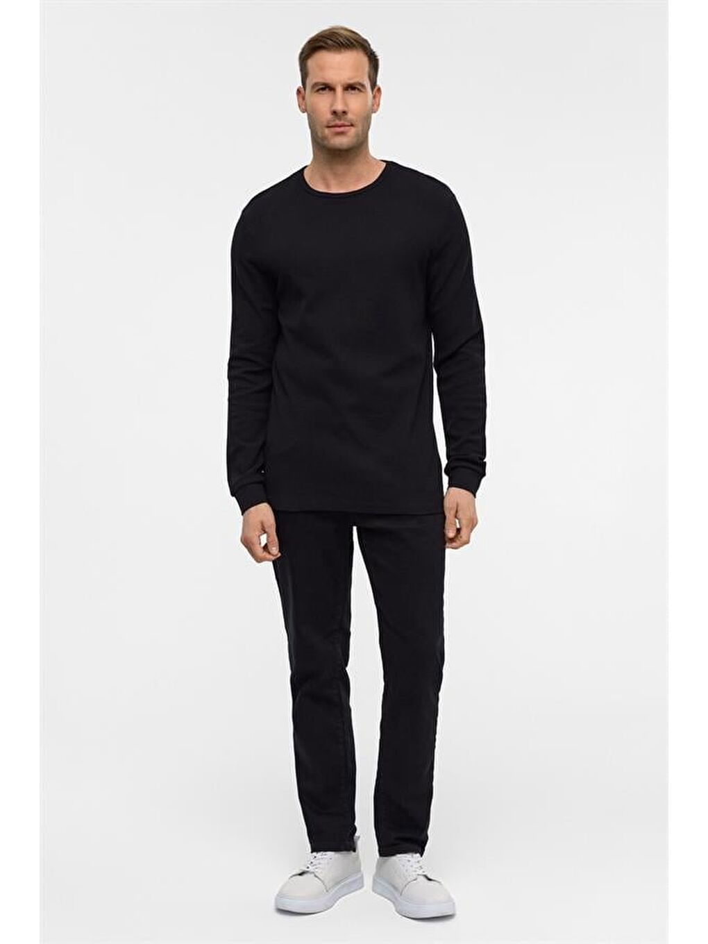 Siyah Slim Armürlü Bisiklet Yaka Triko-8