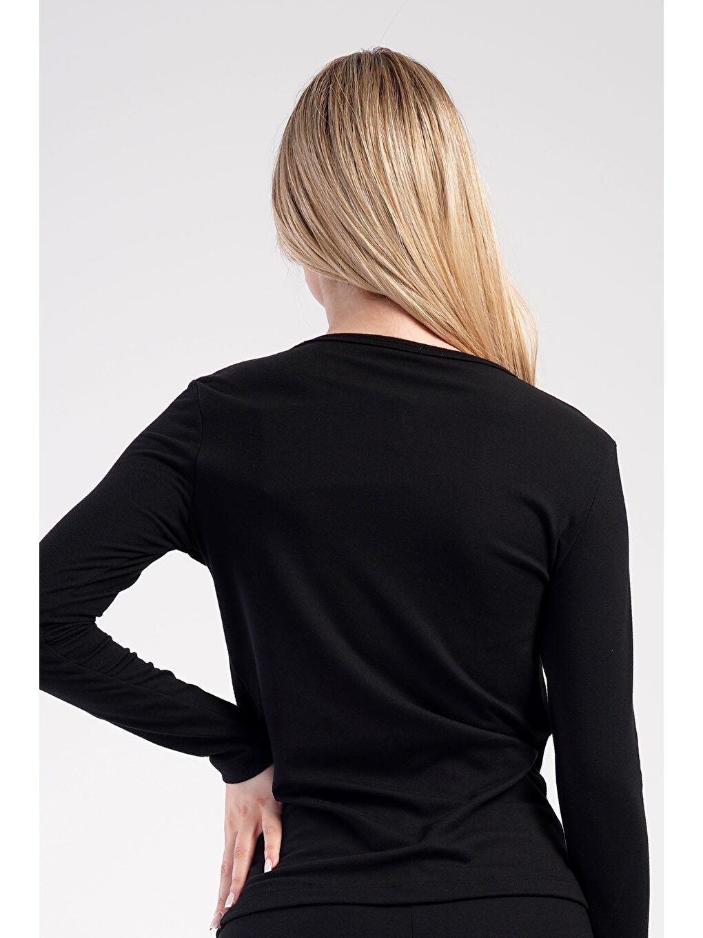 Kadın Uzun Kol Bisiklet Yaka Termal T-Shirt 409008 Siyah-3