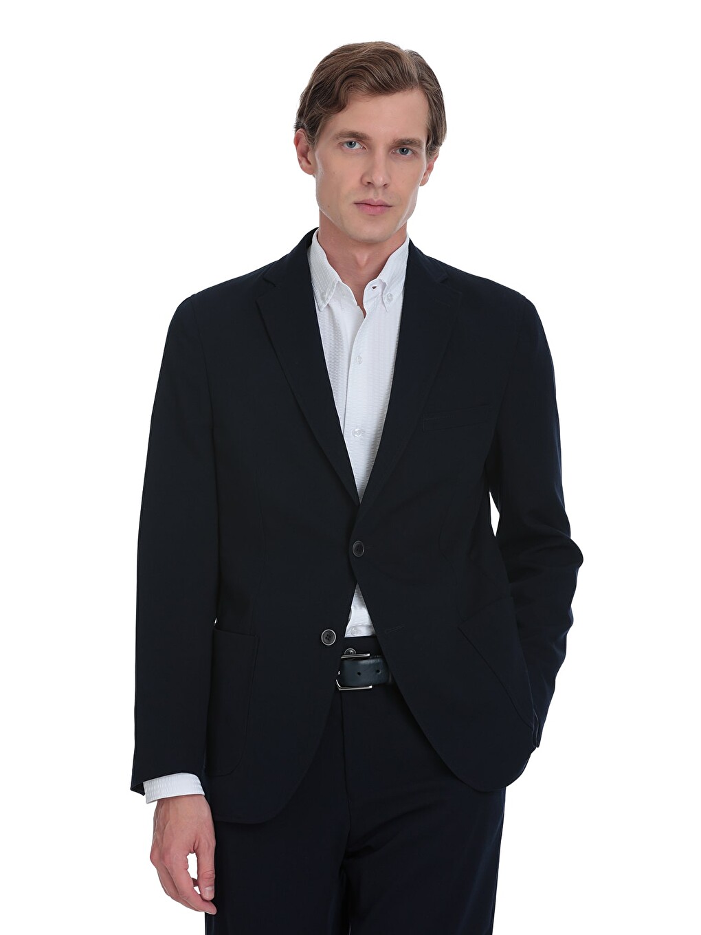 Lacivert Slim Fit Mono Yaka Casual Takım Elbise-1