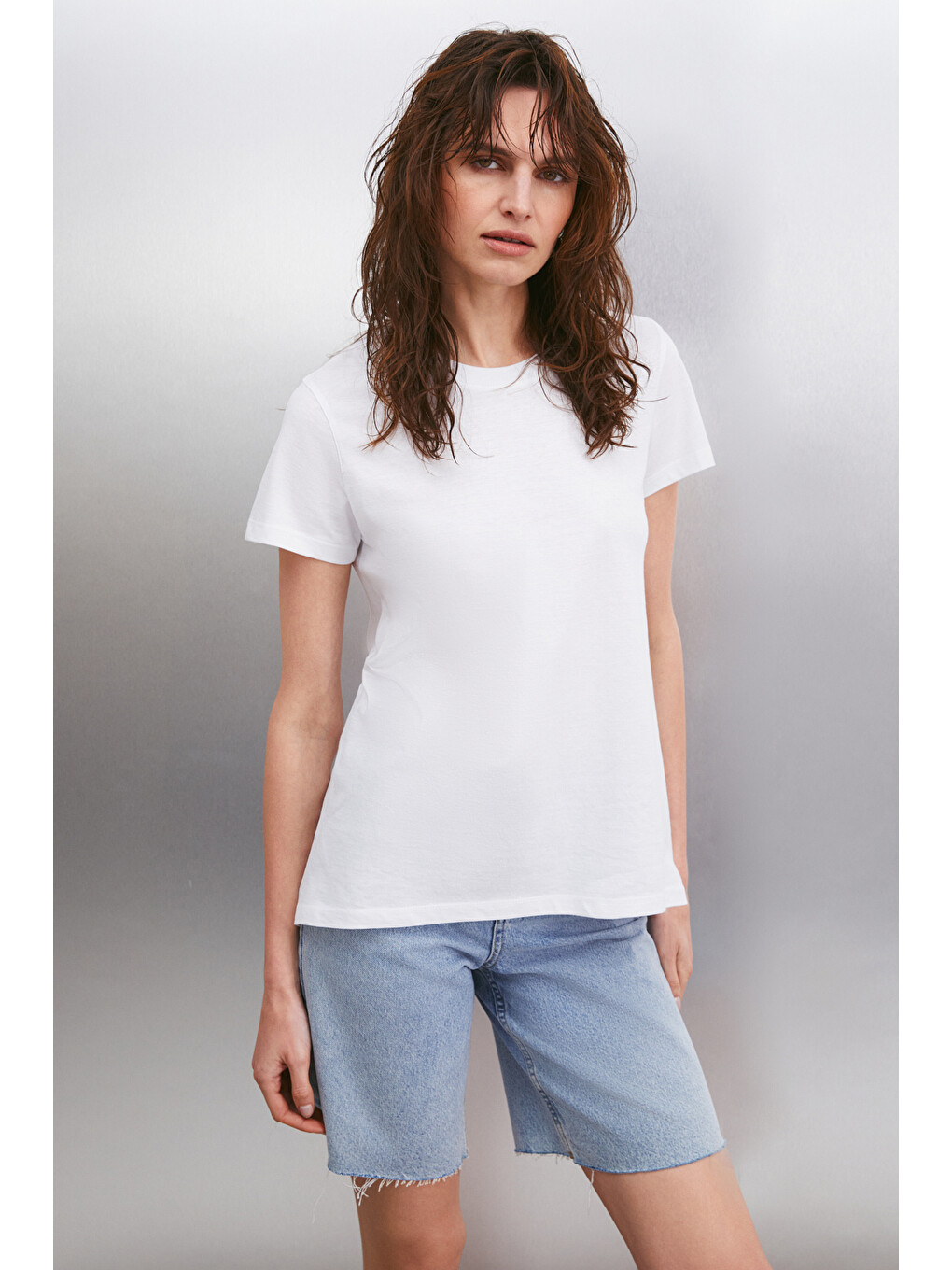Beyaz Samantha Kadın %100 Organik Pamuklu Comfort Fit Arkası Uzun Basic Örme BEYAZ T-Shirt-2