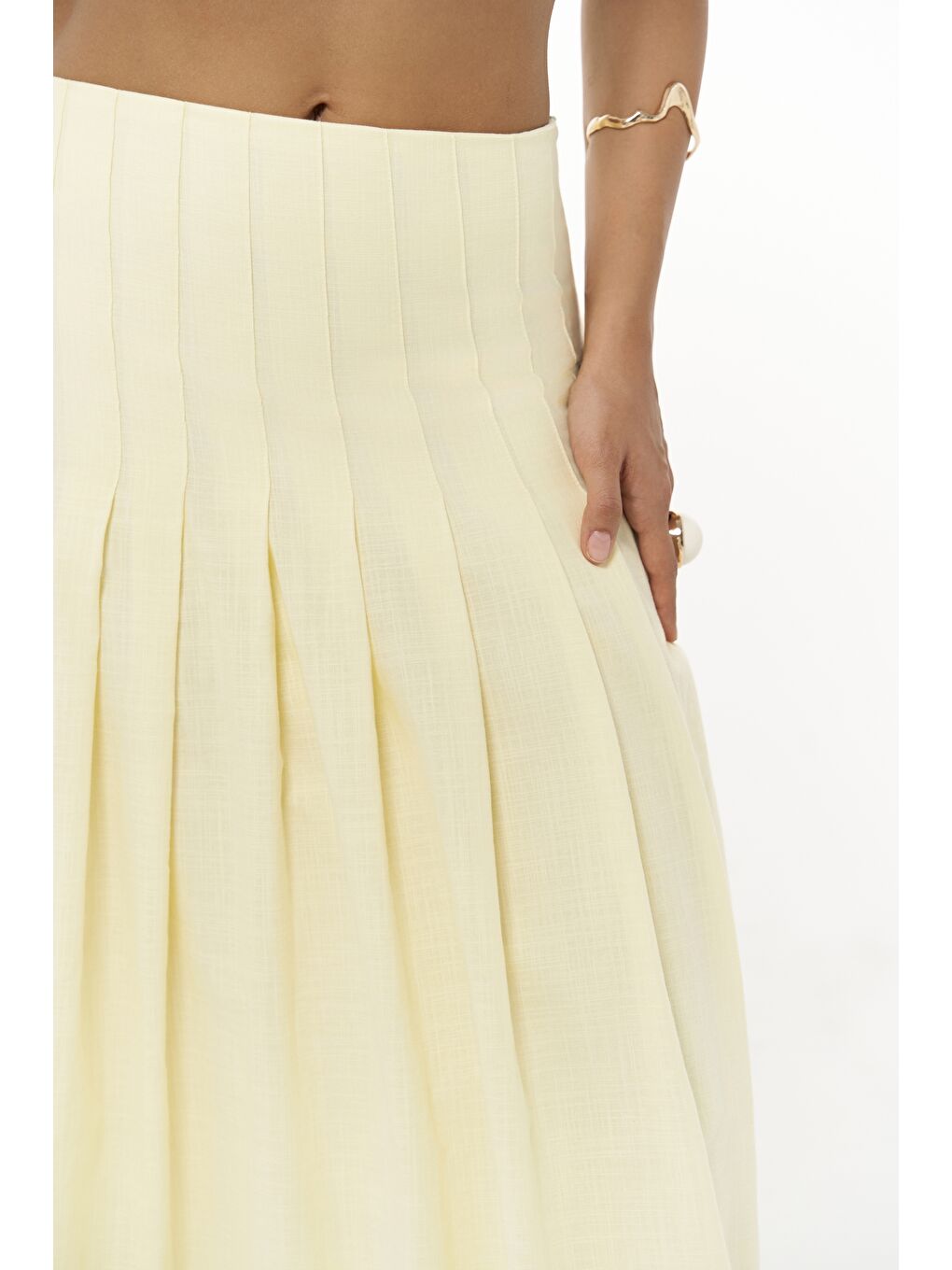 Sera Pile Detay Sarı Uzun Etek-6