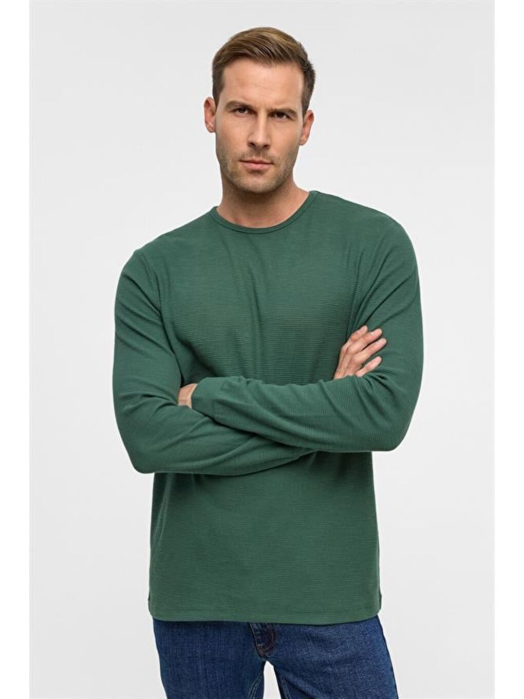 Yeşil Slim Armürlü Bisiklet Yaka Triko-3