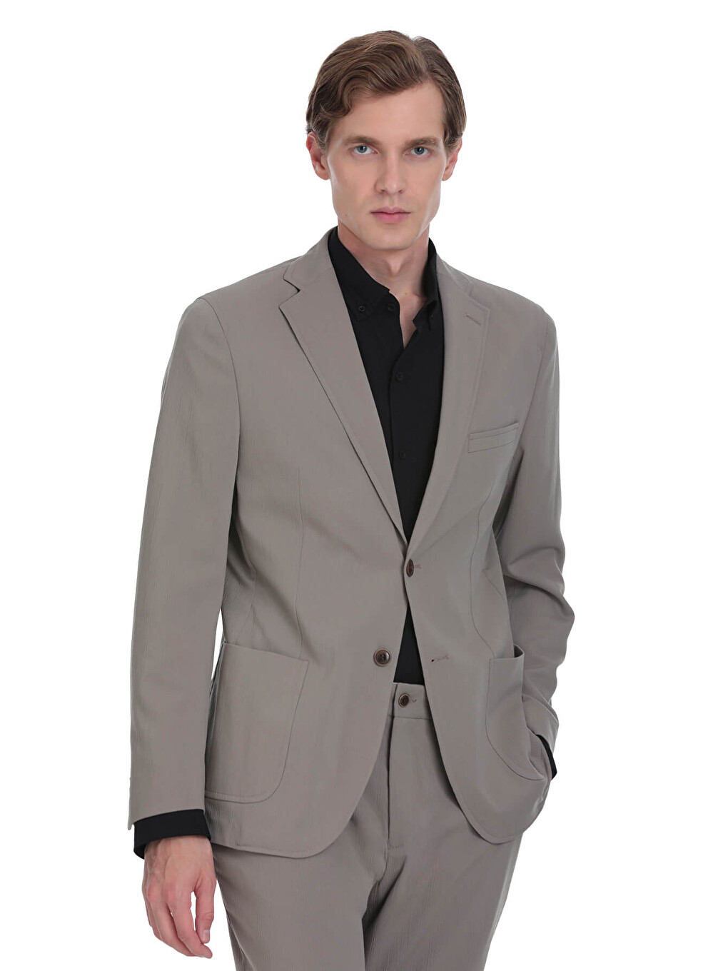 Bej Vizon Slim Fit Mono Yaka Casual Takım Elbise-1