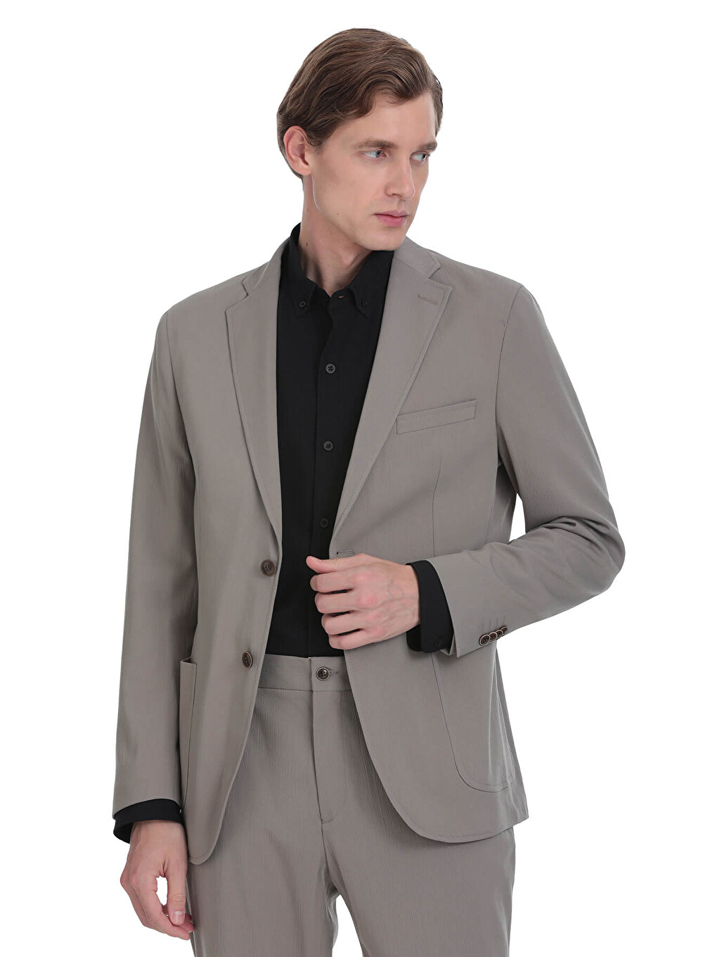 Bej Vizon Slim Fit Mono Yaka Casual Takım Elbise-2