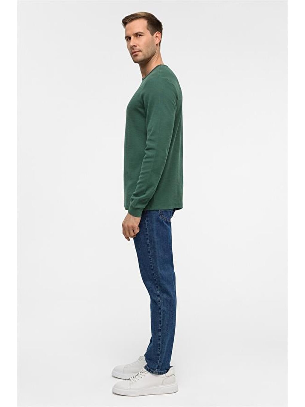 Yeşil Slim Armürlü Bisiklet Yaka Triko-4