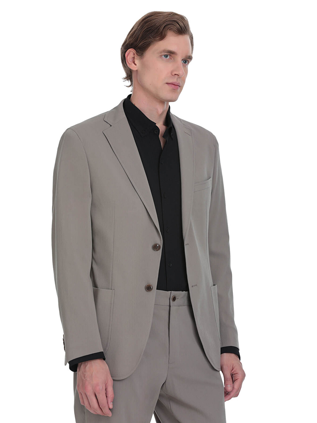 Bej Vizon Slim Fit Mono Yaka Casual Takım Elbise-3