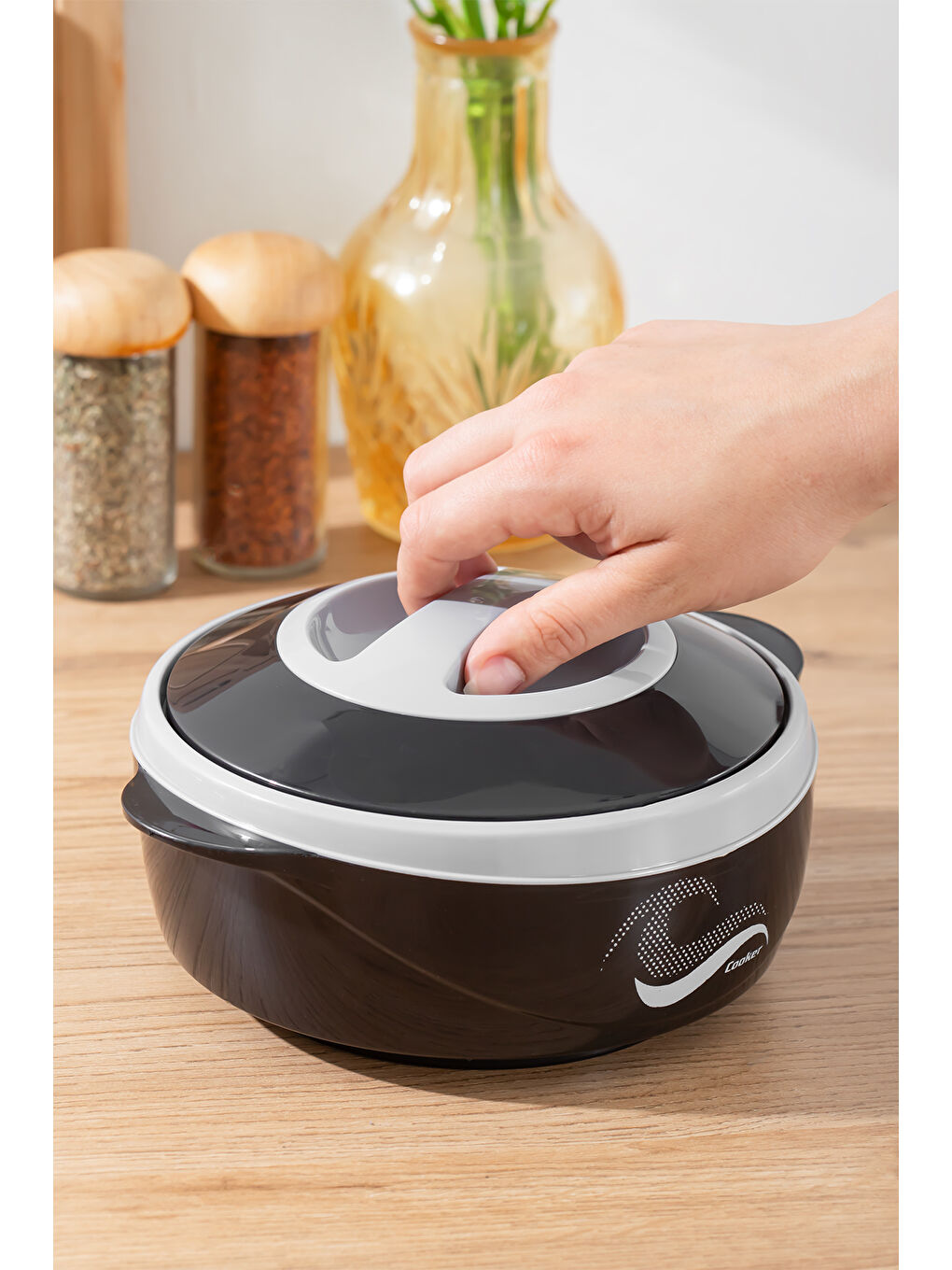 Siyah 3149 1000 mL Yemek Termosu - Sızdırmaz Kilitlenebilir Kapak Paslanmaz Çelik Sefer Tası-SİYAH-1