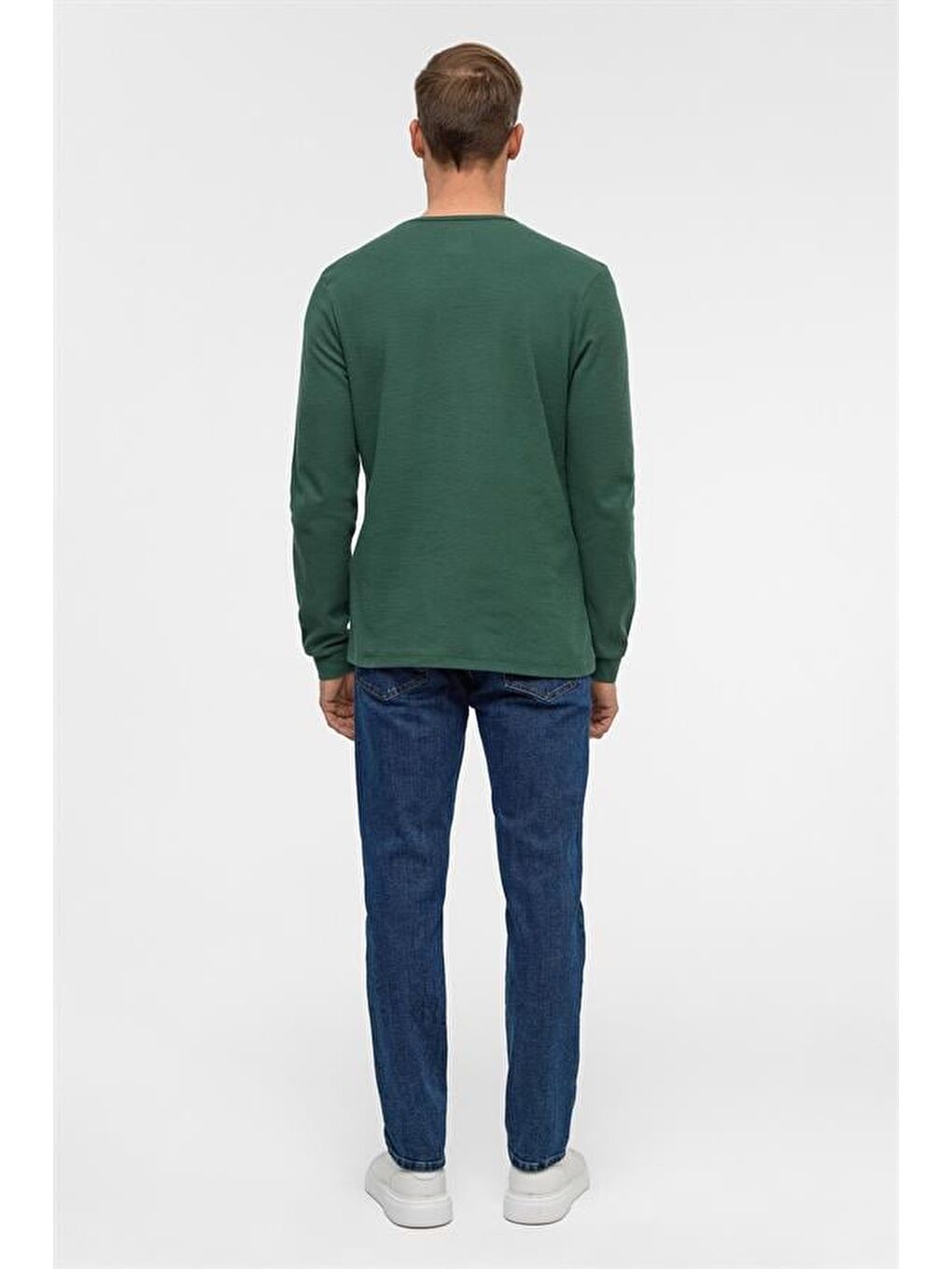 Yeşil Slim Armürlü Bisiklet Yaka Triko-5