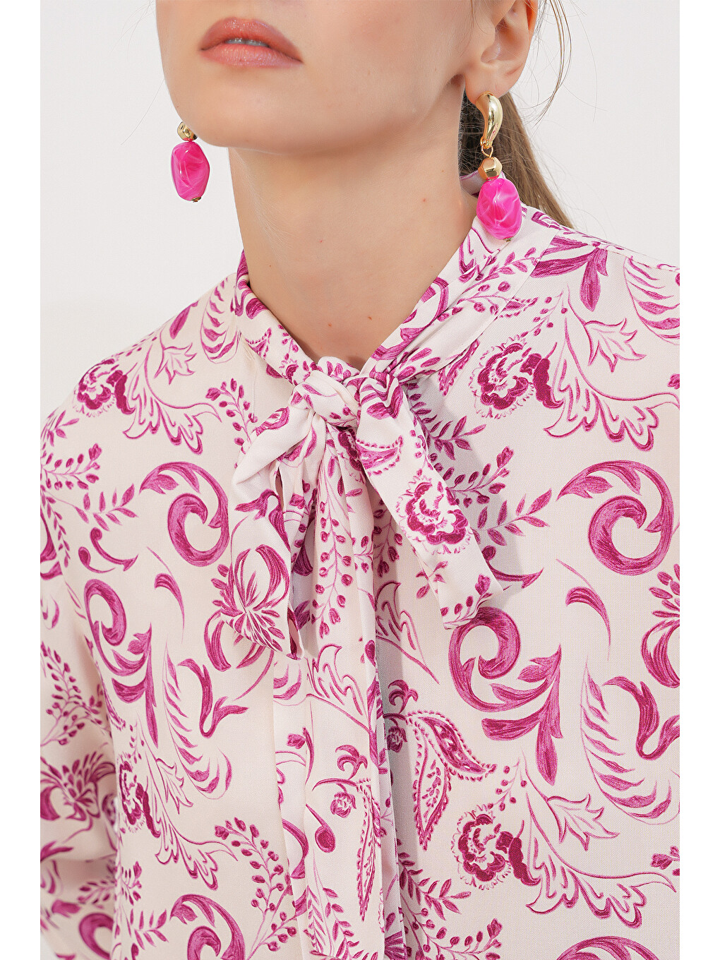 Kadın Desenli Uzun Tunik 5998 - Pembe-3